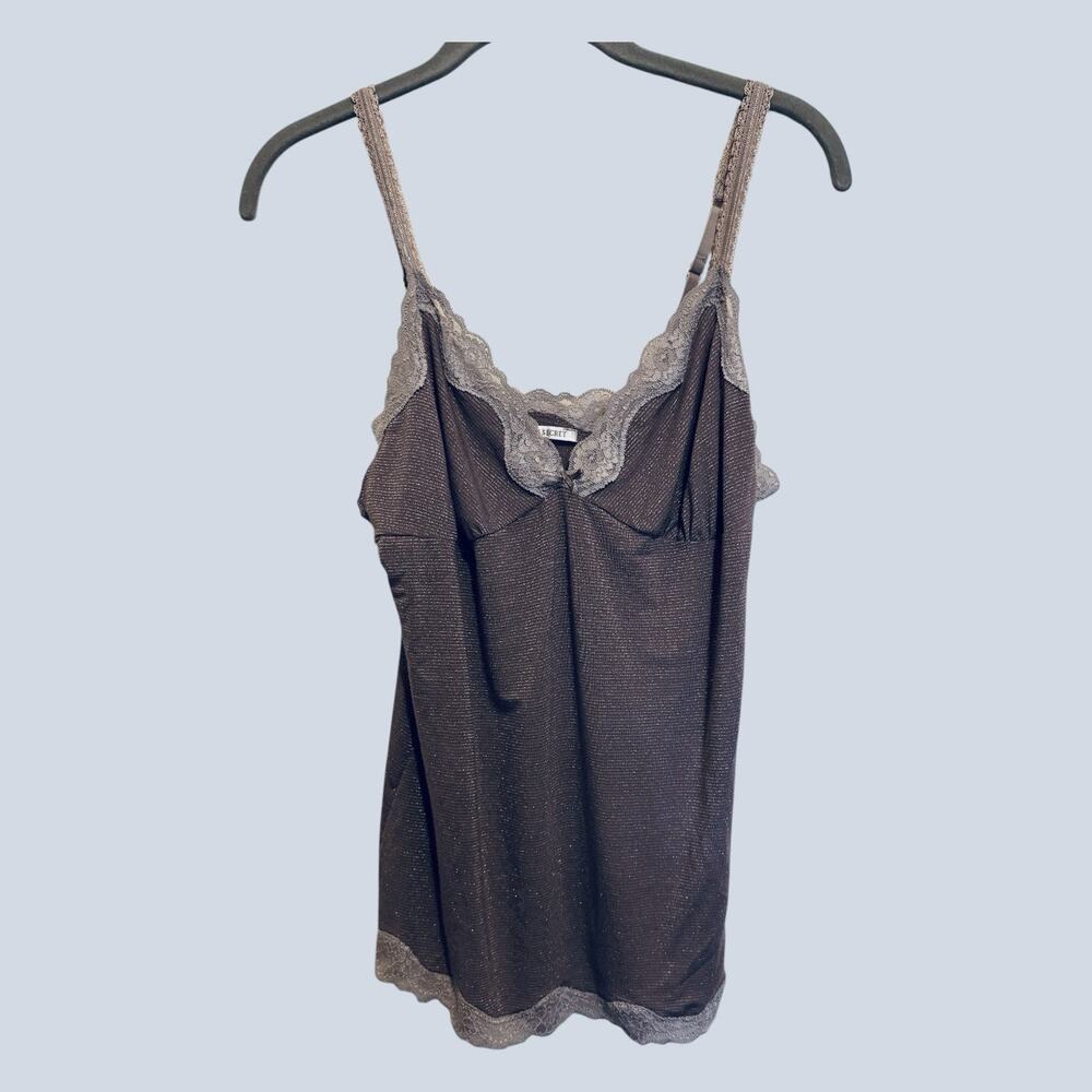 Victorias Secret Babydoll Metallic Shimmer Lace Lilac Purple Cami Lingerie Top L